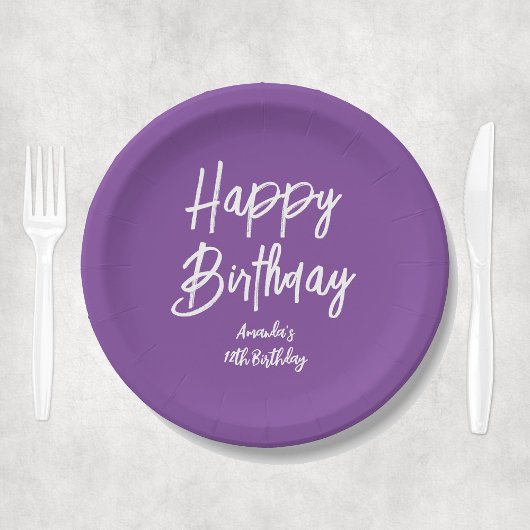 Assiettes En Carton Purple Personnalisée Fille Joyeuse fête d'annivers