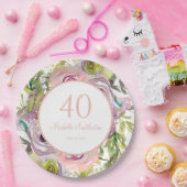 Assiettes En Carton Purple rose Parties scintillant d'or floral 40e an (Fête)