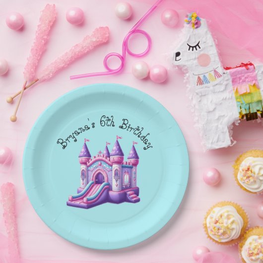 Assiettes En Carton Purple Rose Princess Castle Bounce House Party (Fête)