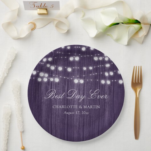 Assiettes En Carton Purple Rustic Pays Chaîne de bois Mariage (Mariage)
