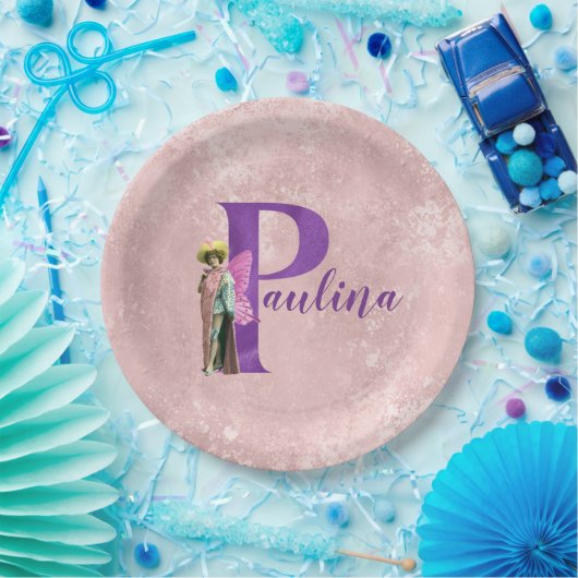 Assiettes En Carton Purple Shimmer Illustré Lettre P Ajouter Nom (Fête)