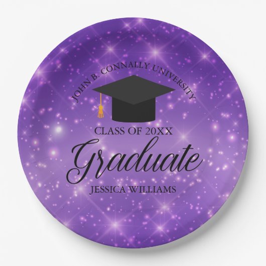 Assiettes En Carton Purple Sparkle Graduate Custom Graduate Party (Devant)