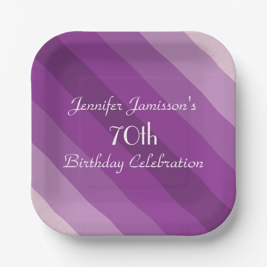Assiettes En Carton Purple Striped 70th Birthday Party Nom simple (Recto)