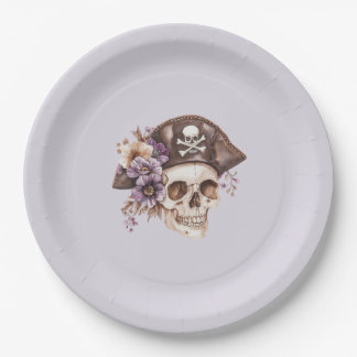 Assiettes En Carton Purple Tan Floral Skull Birthday