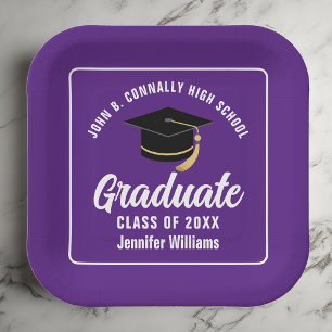 Assiettes En Carton Purple White Graduate 2025 Graduation Party Carré