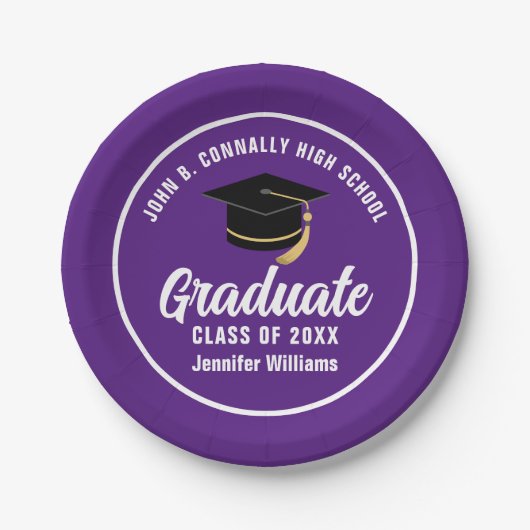 Assiettes En Carton Purple White Graduate Custom 2025 Graduation Party (Devant)