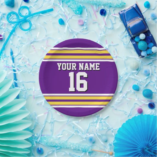 Assiettes En Carton Purple with Yellow White Stripes Team (Fête)