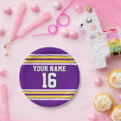 Assiettes En Carton Purple with Yellow White Stripes Team (Fête)