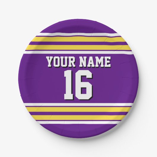 Assiettes En Carton Purple with Yellow White Stripes Team (Devant)