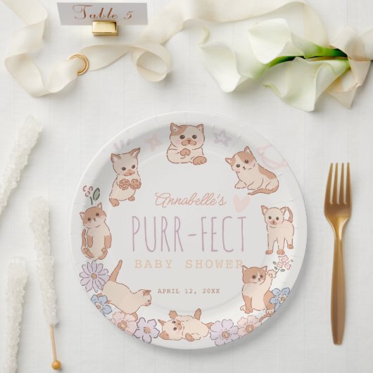 Assiettes En Carton Purr-fect Cute Cats Floral Girl Baby shower (Mariage)