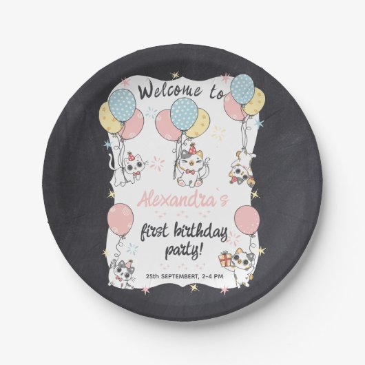 Assiettes En Carton PurrFparfaitement One : Thème Chat 1ère fête d'ann (Devant)