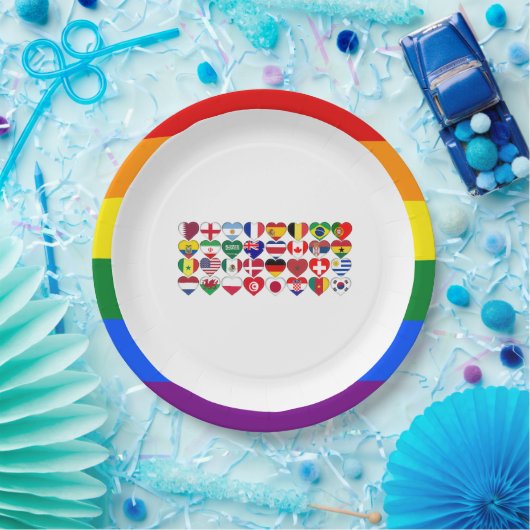 Assiettes En Carton Qatar Tournoi 2022 Pays Drapeaux Frontière LGBTQ (Fête)