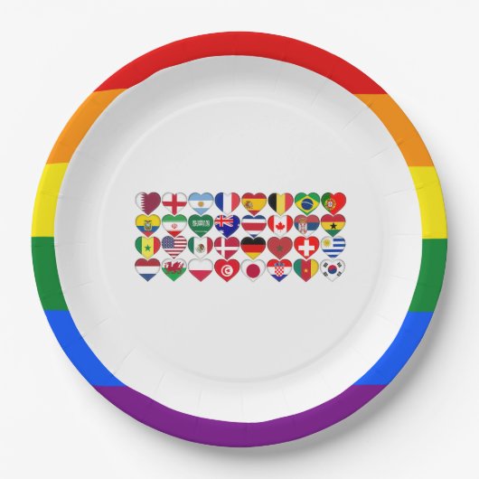 Assiettes En Carton Qatar Tournoi 2022 Pays Drapeaux Frontière LGBTQ (Devant)