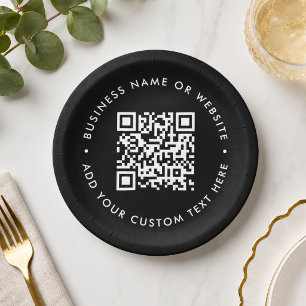 Assiettes En Carton QR Code Black Modern Business Corporate Event