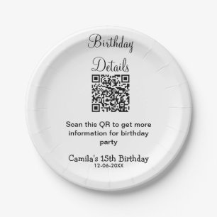 Assiettes En Carton QR scanner anniversaire détails fête moderne 15 an