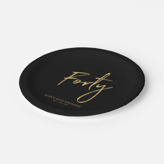 Assiettes En Carton Quarante | Gold & Black Lettering 40e anniversaire (Angle)