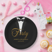 Assiettes En Carton Quarante | Gold & Black Lettering 40e anniversaire (Fête)