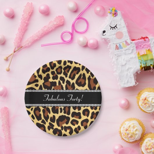 Assiettes En Carton Quarantième léopard et dentelle fabuleux A07 (Fête)
