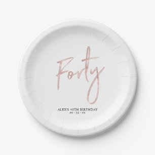 Assiettes En Carton Quarantième lettrage en or rose Fête d'anniversair