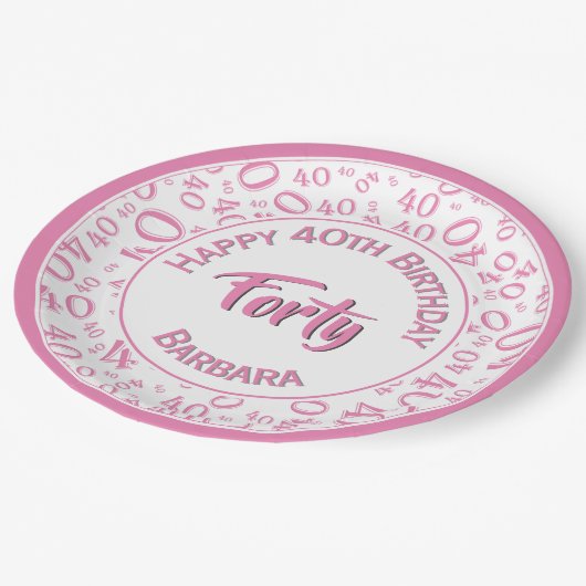 Assiettes En Carton Quarantième motif de nombre de fête d'anniversaire (Angle)