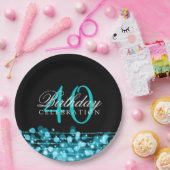 Assiettes En Carton Quarantième turquoise élégante d'étincelles de (Fête)