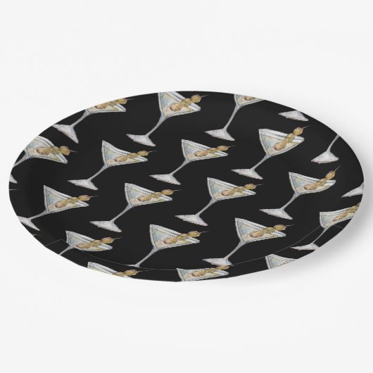 Assiettes En Carton Quarantini Martini Cocktail Motif noir (Angle)
