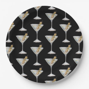 Assiettes En Carton Quarantini Martini Cocktail Motif noir