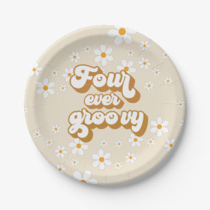 Assiettes En Carton Quatre fois groovy Retro Daisy 4e anniversaire