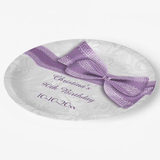 Assiettes En Carton quatre-vingt-dixième Damassé d'anniversaire et arc (Angle)