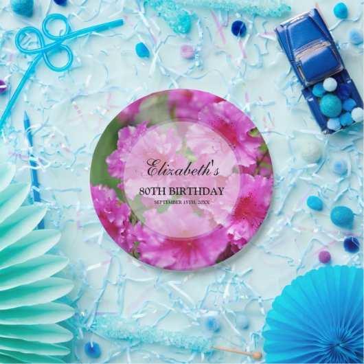 Assiettes En Carton Quatre-vingtième anniversaire de fleurs roses de (Fête)