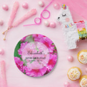 Assiettes En Carton Quatre-vingtième anniversaire de fleurs roses de (Fête)