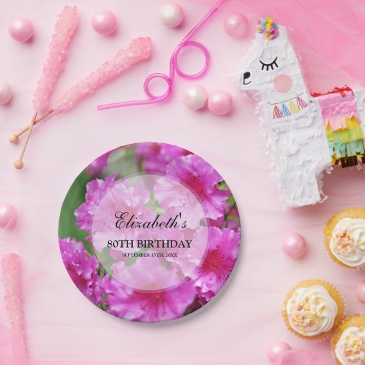 Assiettes En Carton Quatre-vingtième anniversaire de fleurs roses de (Fête)