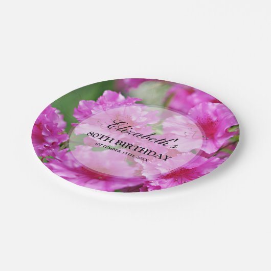 Assiettes En Carton Quatre-vingtième anniversaire de fleurs roses de (Angle)