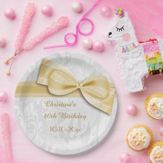 Assiettes En Carton quatre-vingtième Damassé d'or d'anniversaire et (Fête)