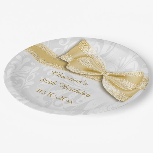 Assiettes En Carton quatre-vingtième Damassé d'or d'anniversaire et (Angle)