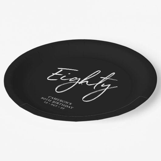Assiettes En Carton Quatre-vingts Black Lettering 80e fête d'anniversa (Angle)