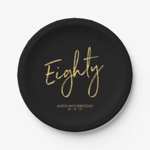 Assiettes En Carton Quatre-vingts Or et lettrage noir pour une fête d'