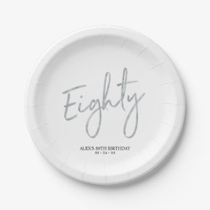 Assiettes En Carton Quatre-vingts Silver Lettering 80th Birthday Party