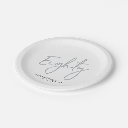 Assiettes En Carton Quatre-vingts Silver Lettering 80th Birthday Party (Angle)