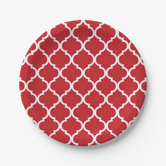 Assiettes En Carton Quatrefoil blanc rouge (Devant)