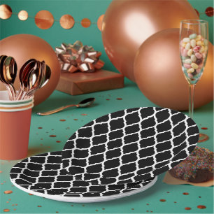 Assiettes En Carton Quatrefoil marocain noir et blanc