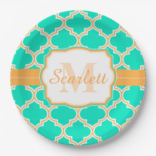Assiettes En Carton Quatrefoil marocain Turquoise