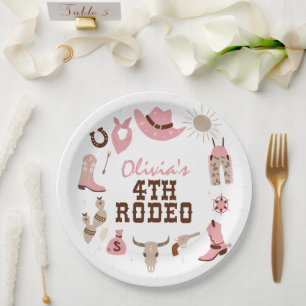Assiettes En Carton Quatrième rodéo rose cowboy occidental 4e annivers