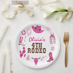 Assiettes En Carton Quatrième rodéo rose cowboy occidental 4e annivers
