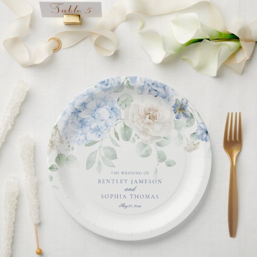 Assiettes En Carton Quelque chose Blue Floral Hydrangea Mariage (Mariage)