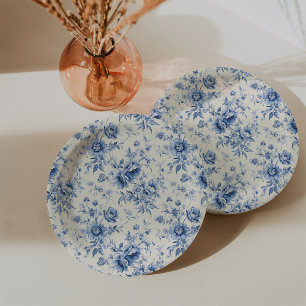 Assiettes En Carton Quelque Chose de Bleu Floral Toile de Jouy Chinois