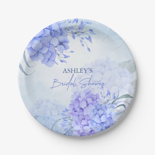 Assiettes En Carton Quelque chose de bleu hydrangée élégante douche nu (Devant)
