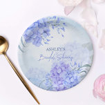 Assiettes En Carton Quelque chose de bleu hydrangée élégante douche nu<br><div class="desc">Quelque chose d'hydrangée bleue comme élégante nuptiale douche vaisselle personnalisée assiettes en papier.</div>