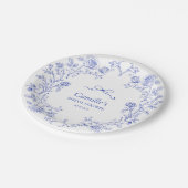 Assiettes En Carton Quelque chose de Fête des mariées Florale Bleue (Angle)