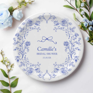 Assiettes En Carton Quelque chose de Fête des mariées Florale Bleue